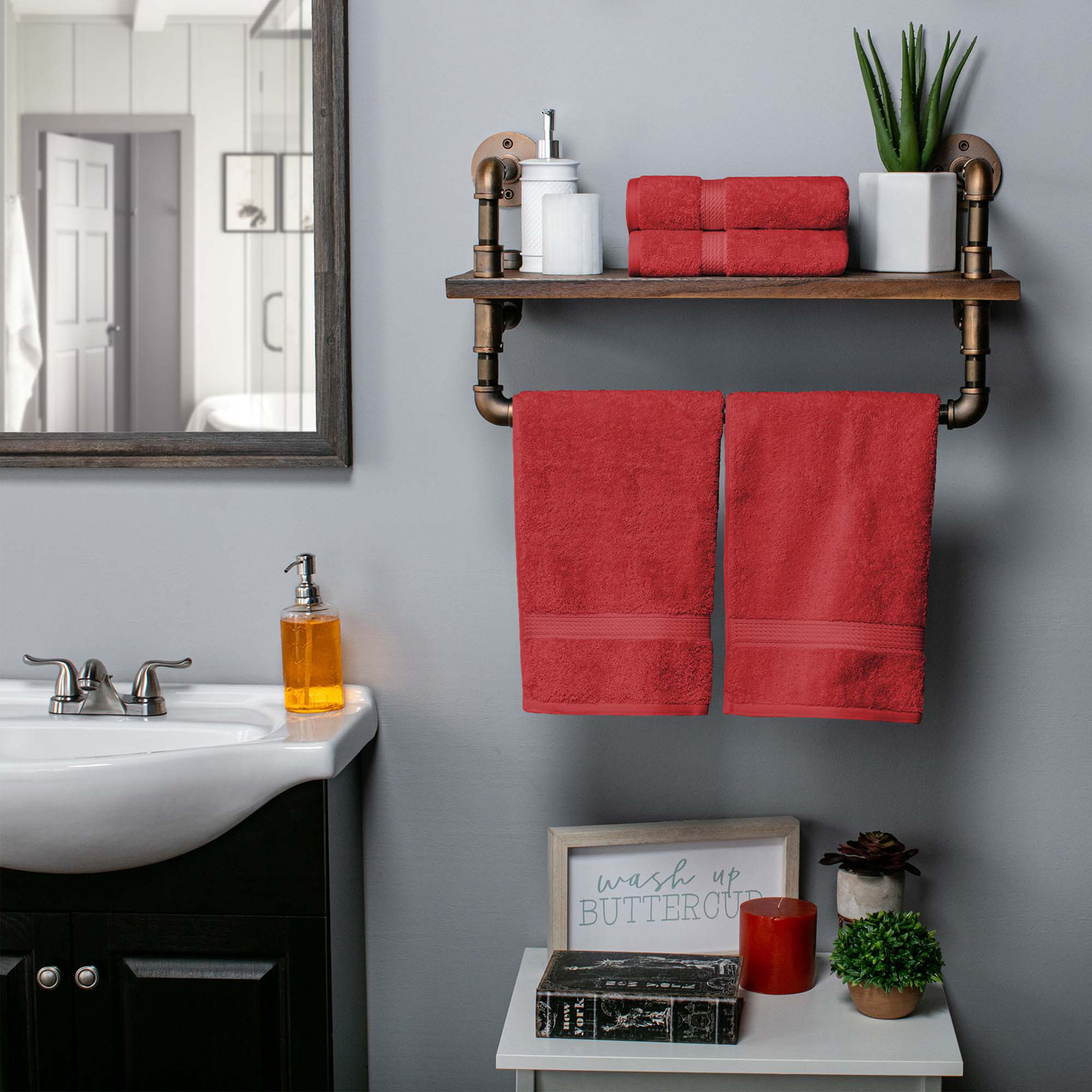Egyptian Cotton Hand Towels, Red
