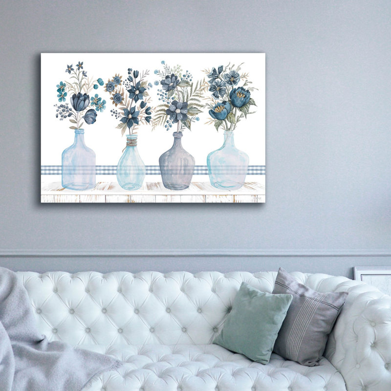 «Feeling Blue Florals» par Cindy Jacobs, estampe numérique sur toile, 40 po x 26 po, H 40 po x l 60 po x P 1,5 po