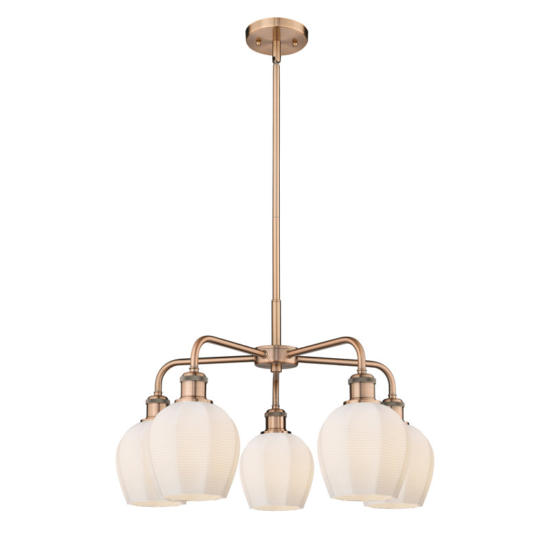 Lustre suspendu 5 lumières 24 po Krumholz, Blanc mat, Bronze huilé