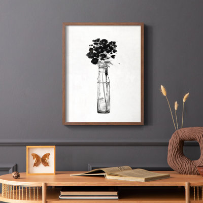 Black & White Sophisticated Floral I Framed Print - Solid Wood
