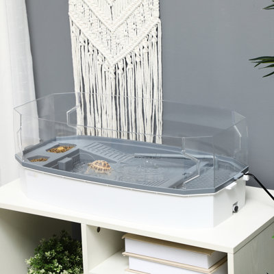 Turtle Cage - Clear Panels, Basking Area, 24.5" X 12.13" 9 5" Tall Safe Walls, Filter Layer,