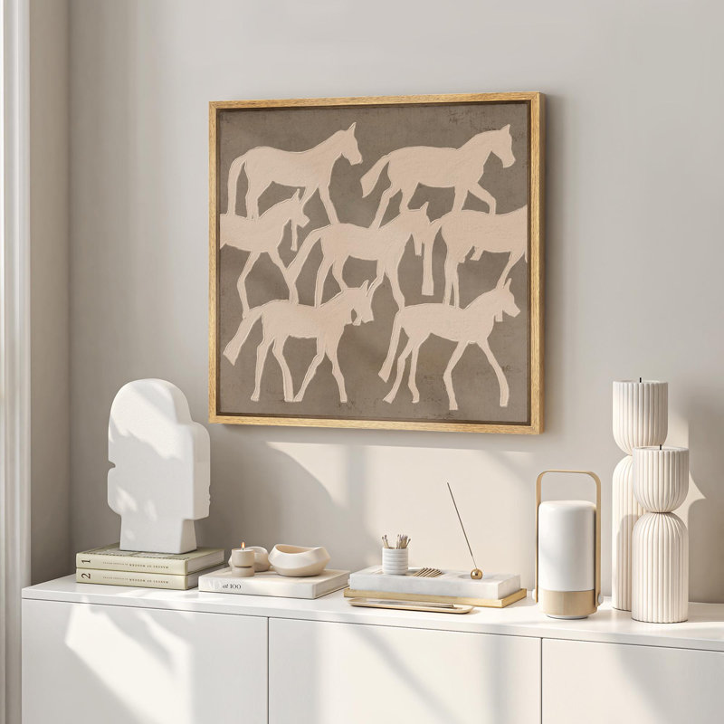 Abstrait beige, cheval brun, animaux, minimaliste, art moderne neutre, impression sur toile encadrée, H 16 po x l 16 po