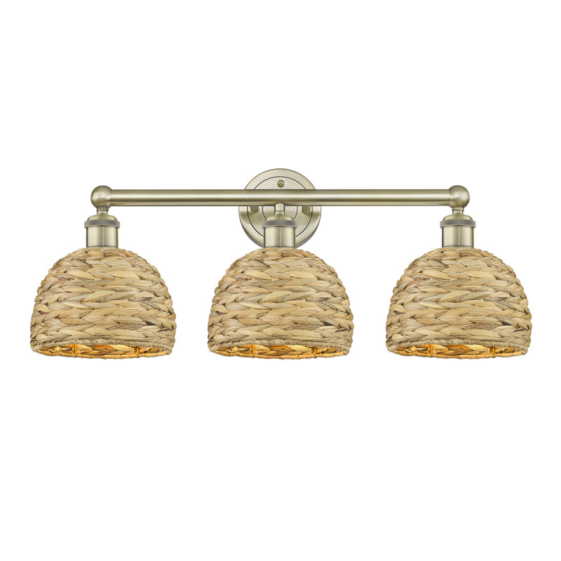 Alyxandrea - 3 lumières - Abat-jour naturel - Éclairage pour meuble-lavabo, Cream/Antique Brass
