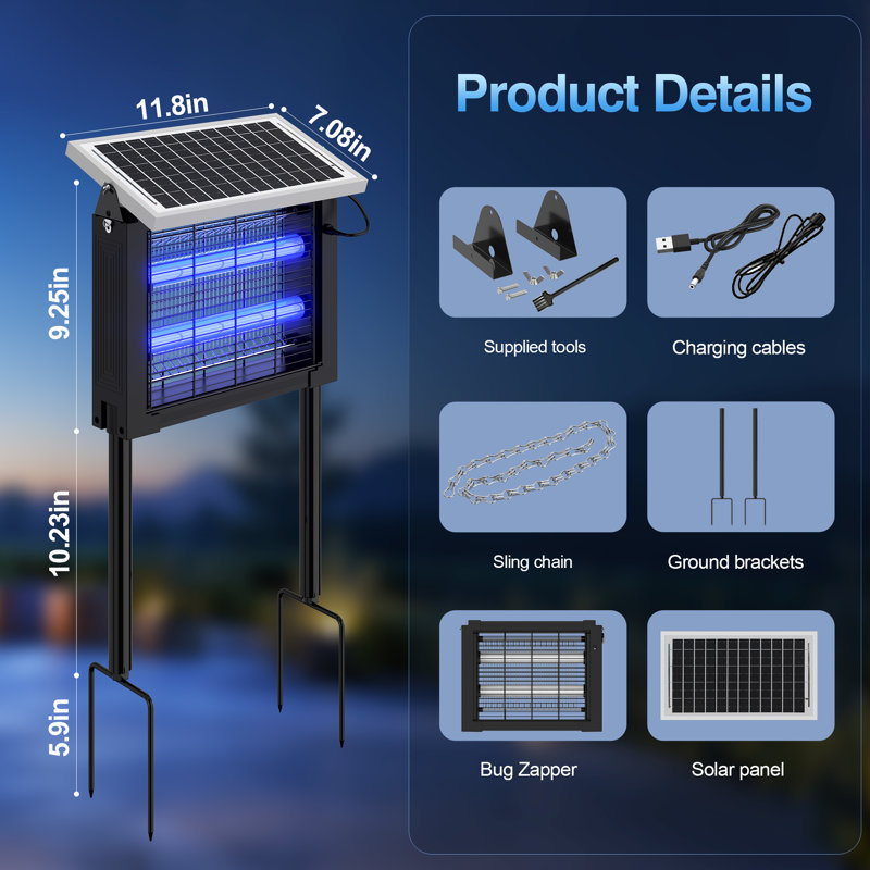 Solar Mosquito Killer Lamp With Solar Panel Rechargeable Fly Zapper Outdoor And Indoor Use