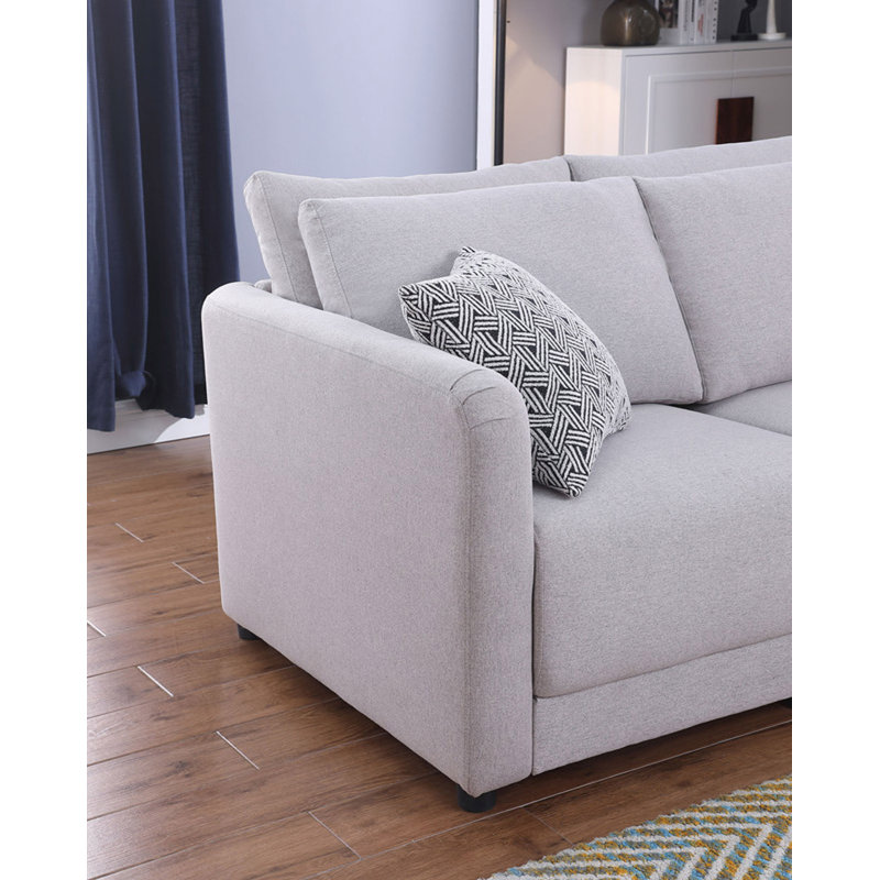 Penelope Light Grey Linen Fabric Reversible L-Shape Sectional Sofa With Pillows
