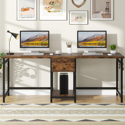 79-Inch Two Person Computer Desk With Drawers And Storage Shelves (Not Including Chair)