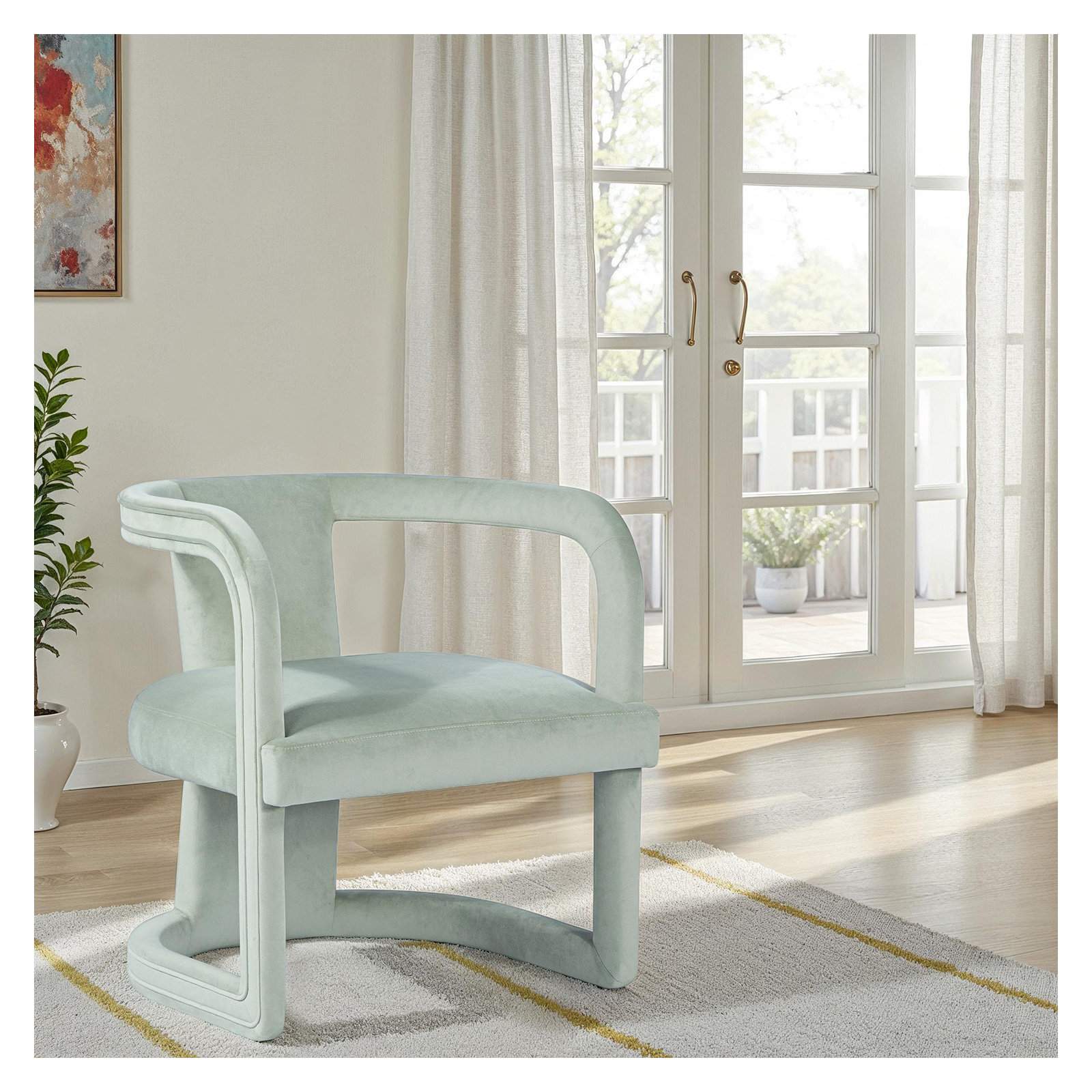 Nolita Upholstered Barrel Chair, Stax Moss Green Performance Velvet