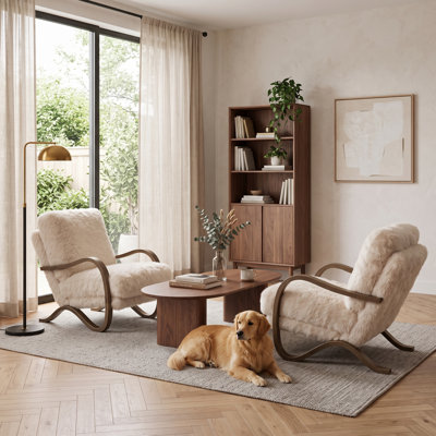 Chaise d'appoint moelleuse de style Mid-Century moderne avec structure en métal courbé bronze brossé, ensemble de 1