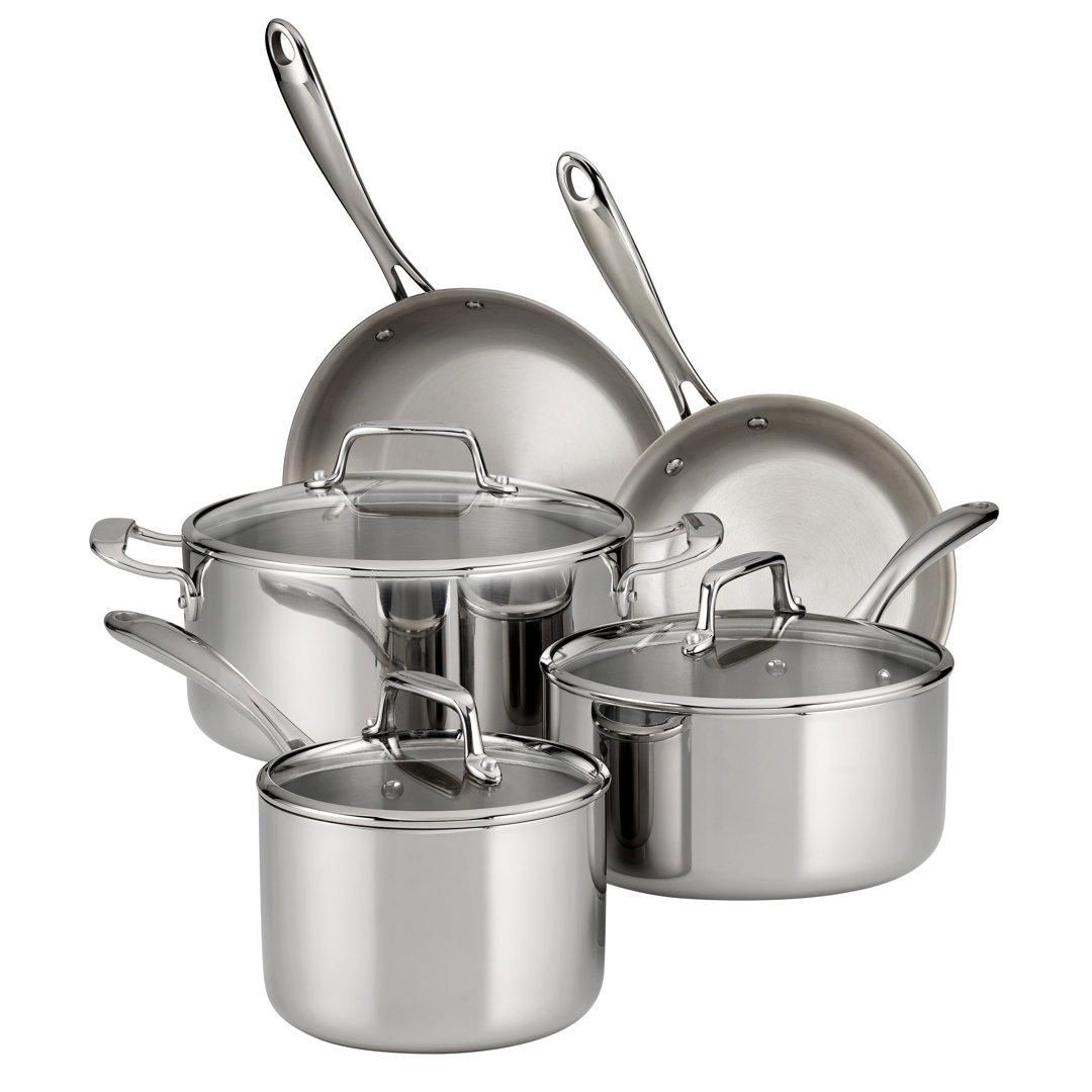 Tramontina Tri-Ply Clad 8 Pc Stainless Steel Cookware Set with Glass Lids Tramontina