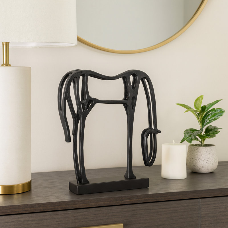 Hafssa Abstract Horse Statue For Home Decor - Artistic Decorative Objects Tabletop Figurine - Stylish Decorations For Living Room, Decorative Statue For Kitchen Decor And Bold Sculpture - 15", Black