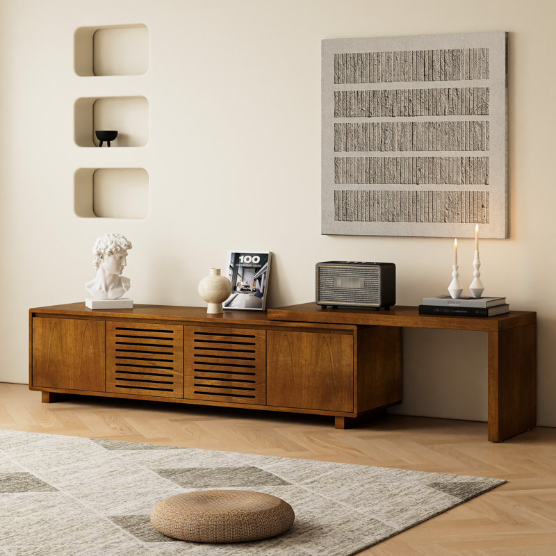 Meuble télé de style moderne du milieu du siècle, extensible de 160 cm avec rangement, panneau réglable pour téléviseurs de 140 à 190 cm, meuble multimédia moderne pour la décoration intérieure, extensible de 152 à 175 cm, pour chambre ou salon.