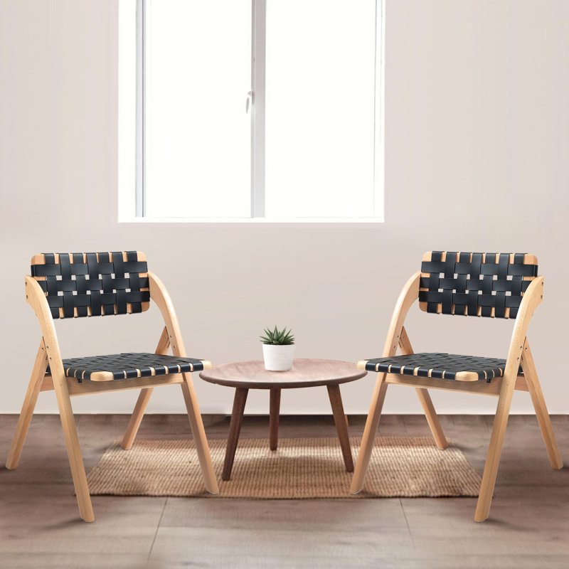 Wooden Folding Chair Set Of 2 Off-White, Noir