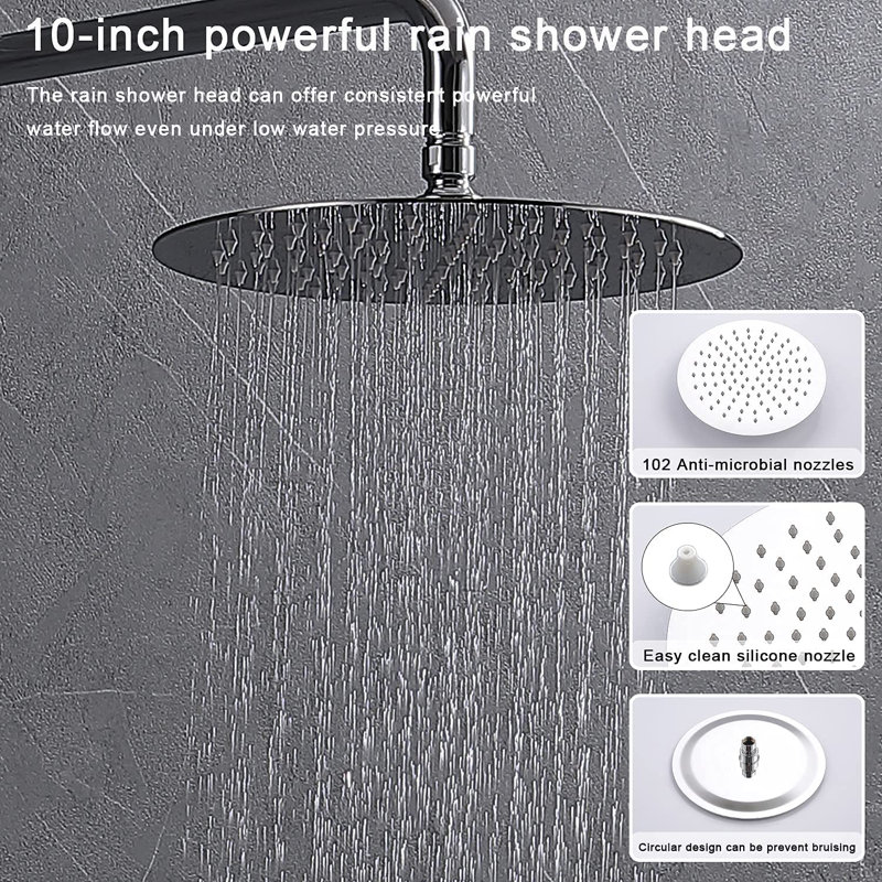 Complete Shower System with Rough-in Valve with 10 Inches Round Rain Shower Head, Chrome