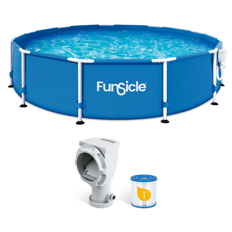 Funsicle 8ft x 30in Outdoor Activity Round Above Ground Swimming Pool with Pump, 12 pi x 30 po, SkimmerPlus Pump