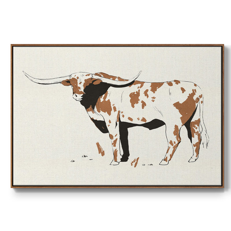 " Terre Cotta Steer II " Oil Painting, 25" H x 37" W x 2'' D, Walnut Framed Canvas