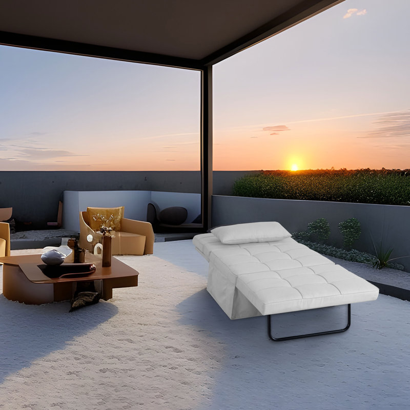 4 in 1 Convertible Chair Bed, Linen Sofa Bed, Lounger Pull Out Sleeper Chair Bed, White Linen