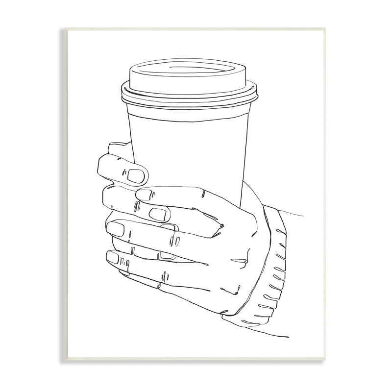 Mains fermes sur une tasse de café - reproduction de dessin, Unframed, H 15 po x l 10 po x P 0,5 po