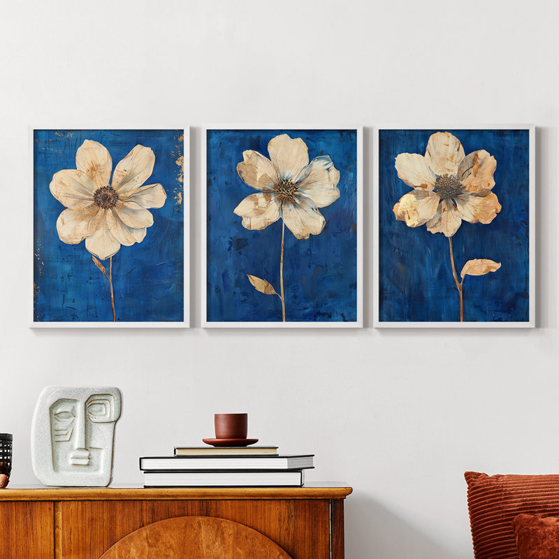 Étude florale, série XXII, ensemble de 3 estampes numériques, prêt à accrocher, Blanc, H 10 po x l 24 po