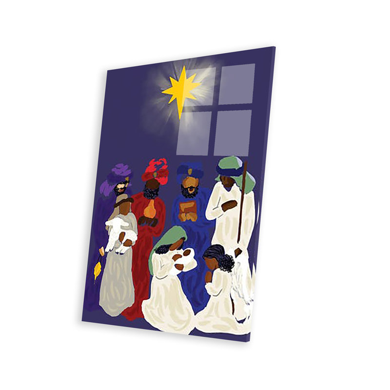 Crèche de Noël noire sur verre acrylique, H 24 po x l 16 po x P 0,25 po