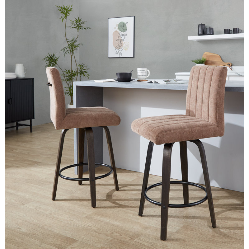 Hank 26" Fixed-Height Counter Stool With Bent Wood Legs - Set Of 2, Brown Seat/Black Frame
