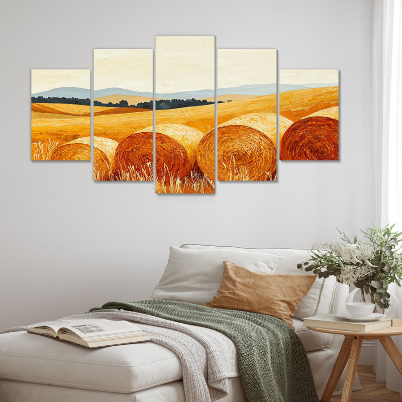 Paysage de ferme jaune et orange, Haystack Hills II - ensemble d'art mural de ferme