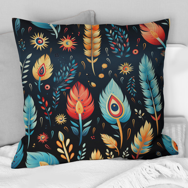 Eclectic Nomad Boho Pattern II - Paisley Polyester Throw Pillow, 16" H x 16" W