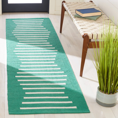 Estie Striped Handwoven Cotton Turquoise/White Area Rug