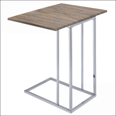 Table basse en chêne vieilli et chrome avec plateau pivotant extensible pour le salon