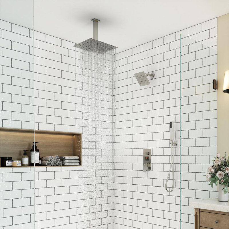 Brushed Nickel Rainfall Dual Shower Head System with Digital Display