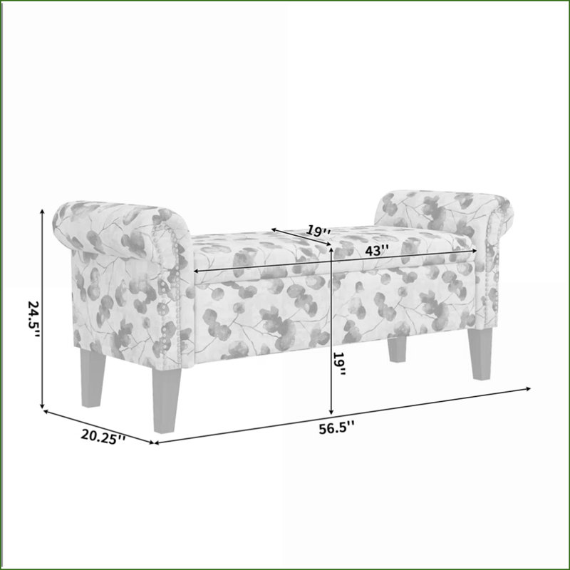 Repose-pieds avec rangement, tissu Bonsai floral traditionnel | Salon / chambre à coucher / vestibule | Brun foncé | Bois