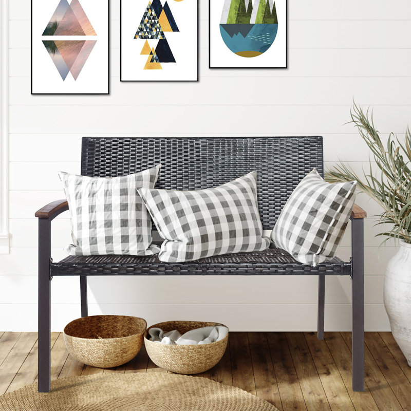 Amoha Metal/Solid Wood/Wicker Outdoor Bench