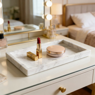 Natural Marble Jewelry Tray And Organizer - Elegant Rectangular Stone Tray For Vanity, Bathroom, Coffee Table, And Home Decor