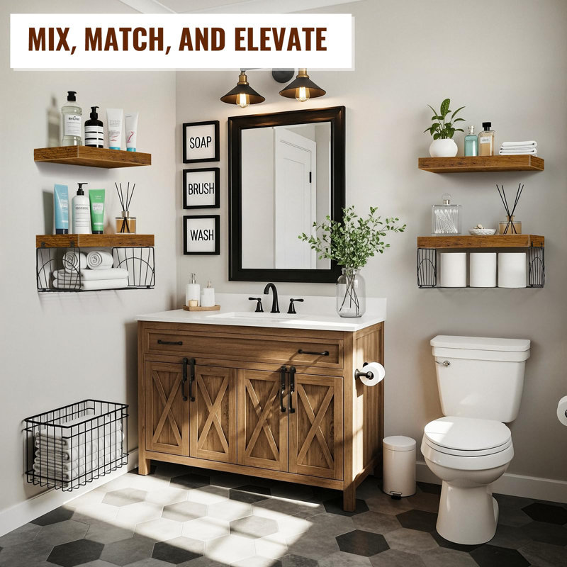 Ensemble de 4 tablettes flottantes murales en bois rustique