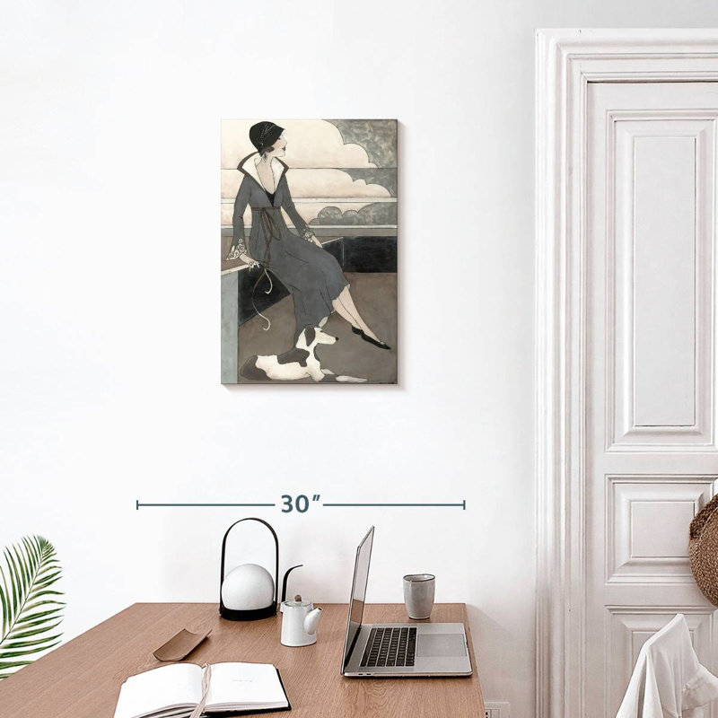 Navette Art déco avec un chien, H 24 po x l 16 po