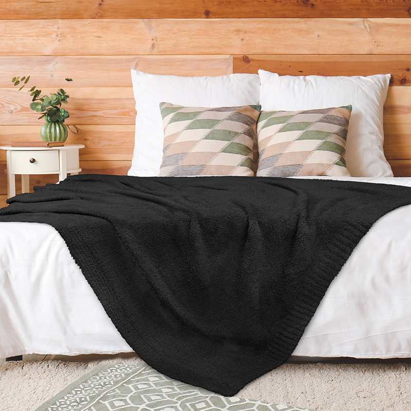 Black Reversible Fleece Knit Throw Blanket, 50x60 Inches