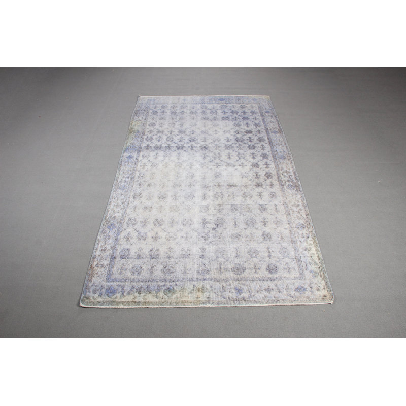 Tapis bleu en laine Oushak bleu avec un motif en relief pour les grands espaces de chambre à coucher ou de salon