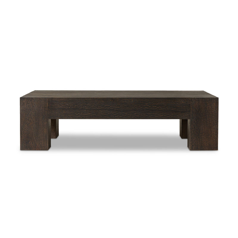 Hudson Solid Wood 4 Legs Coffee Table, Ebony Rustic Wormwood Oak, 15" H x 55" W x 35" D