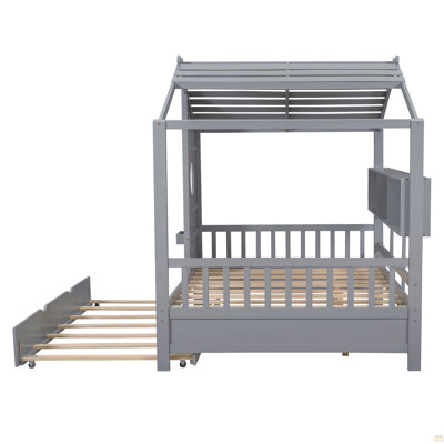 Lit double en bois avec lit gigogne