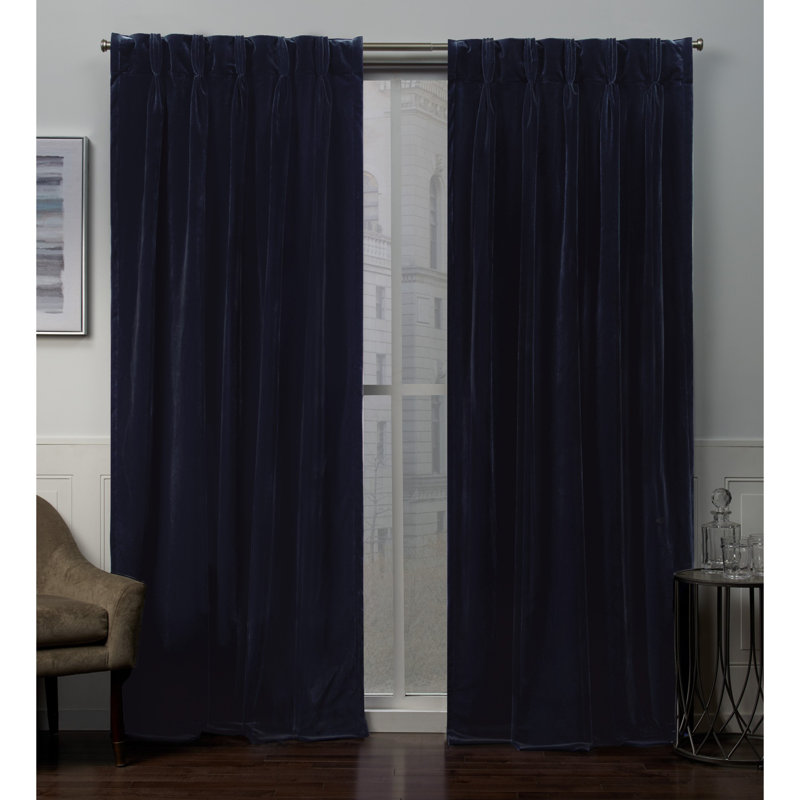 Donna Room Darkening Curtain Pair, Navy Blue, 27"W x 96"L