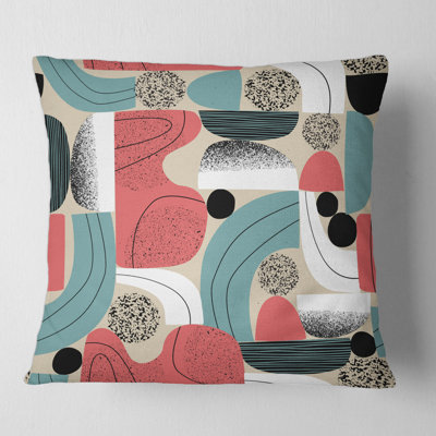 Retro Shapes With Abstract Suns and Moons III - Modern Printed Throw Pillow