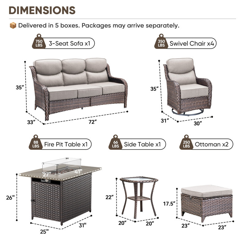 Ensemble de conversation pour patio en osier 9 pièces Heritage, Beige, Brun