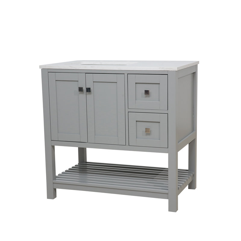 Meuble-lavabo simple à 2 tiroirs 36 po avec lumières DEL activées par le mouvement Akaysha, Gris