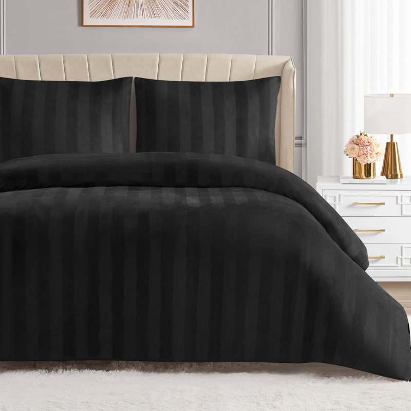 Juicy Couture Jenny Velour Striped Jacquard Comforter Sets, King Comforter + 2 King Shams, Black