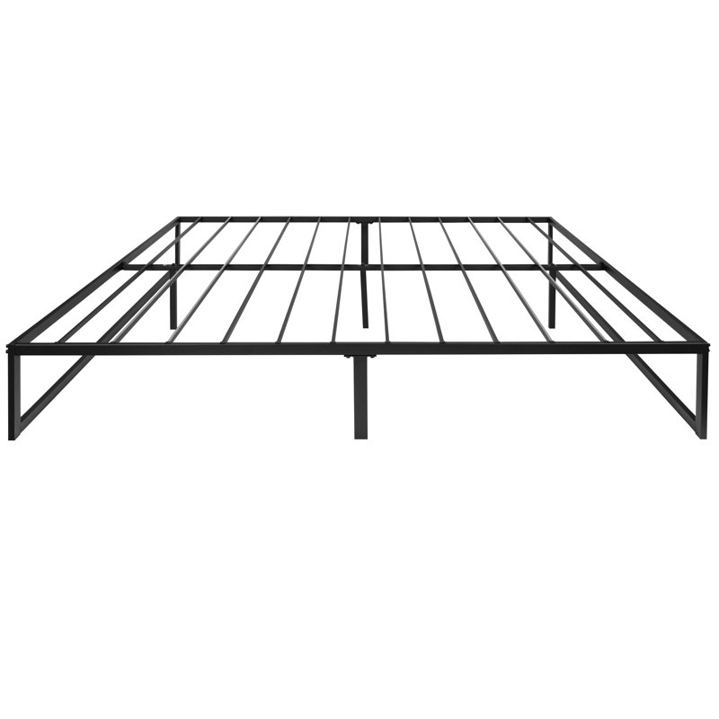 King Black Metal Platform Bed Frame with Memory Foam Mattress
