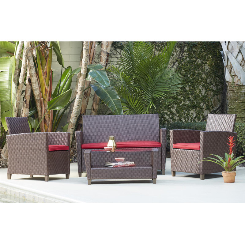 Zech All Weather Wicker/Rattan 4 - Person Seating Group with Cushions