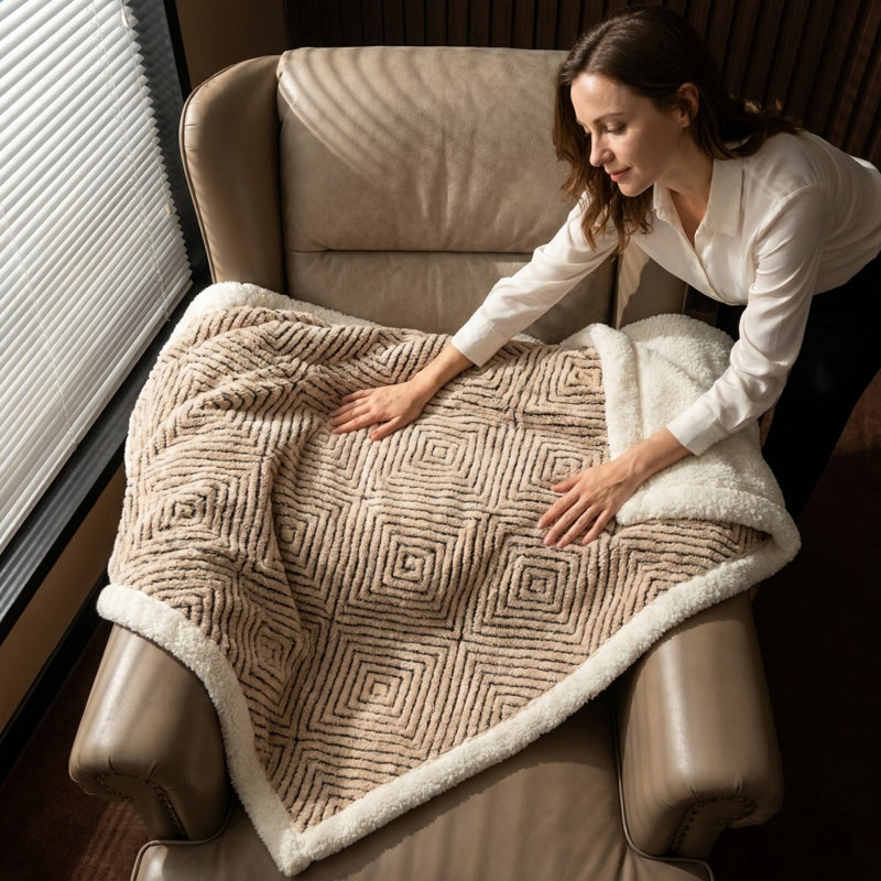 Jeté réversible léger luxueux en flanelle Sherpa, Lit simple, Coffee