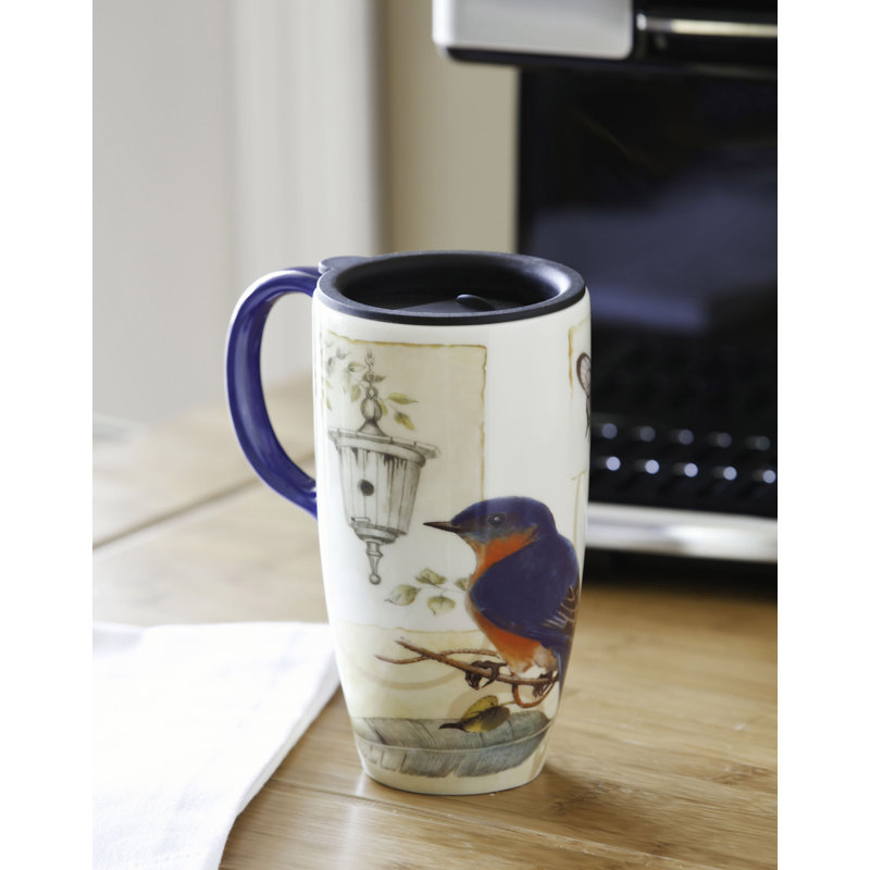 Tasse de voyage oiseaux et papillons