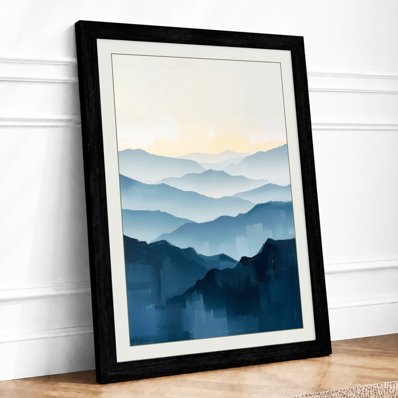 Mountains in Mist Minimalist - Framed Print, Black, A3 - 42.0 x 29.7 cm