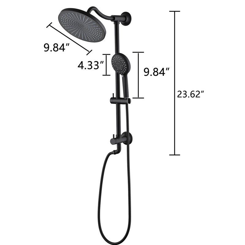 5-setting Slide Bar Shower System - Matte Black Dual Head 1.8 Gpm Wall Mounted Adjustable Spray Resists Scratches Hose Length 59 In Handheld With 3 Patterns Joint Corrosion