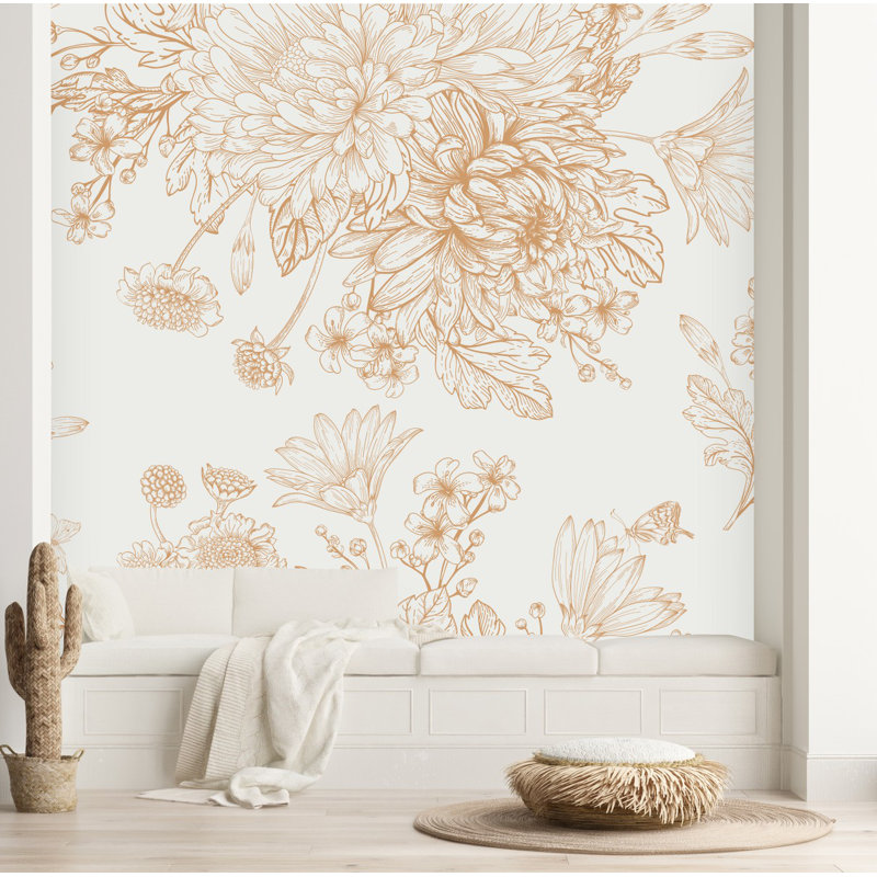 Ausma Floral Wall Mural, Vinyl, 8.33' L x 100" W